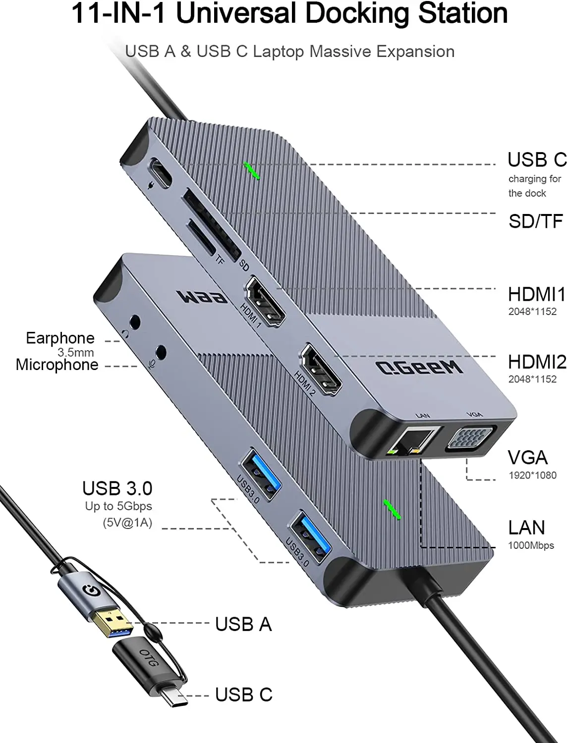 QGeeM USB 3.0 Docking Station, - Home Cinema Usb ulasan dan harga
